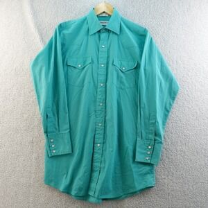 Vintage Coastal West Ranchwear Mens XL Pearl Snap Western Shirt Teal Long Sleeve